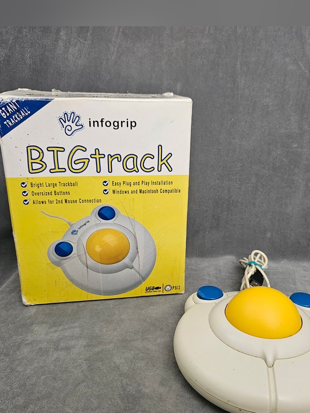 Infogrip BIGtrack 3" Trackball Mouse Ergonomic USB In Box Working. B3-9